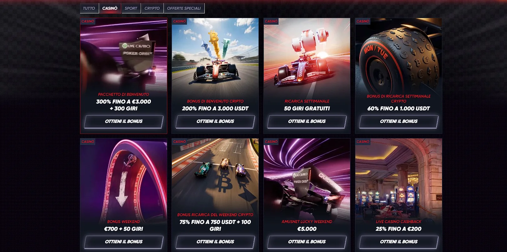 Promozioni e bonus Quickwin Casino con grafica motorsport